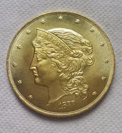 US 1877 $50 Fifty Dollar Pattern Golden Coin Modern Restrike Token /Coin, 50 mm