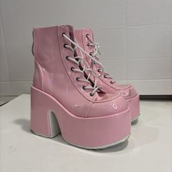 Demonia Camel-203 boots in baby pink hologram
