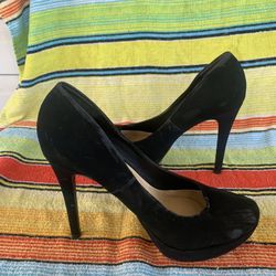 Black suede high heels size 9