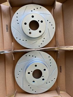 Subaru Impreza L Coupe 1998 Front Drill Slot Rotors Ceramic Brake pads