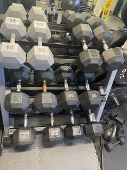 Dumbbells pairs of 60’s(x2), 65’s, 70’s, 75’s and 80s