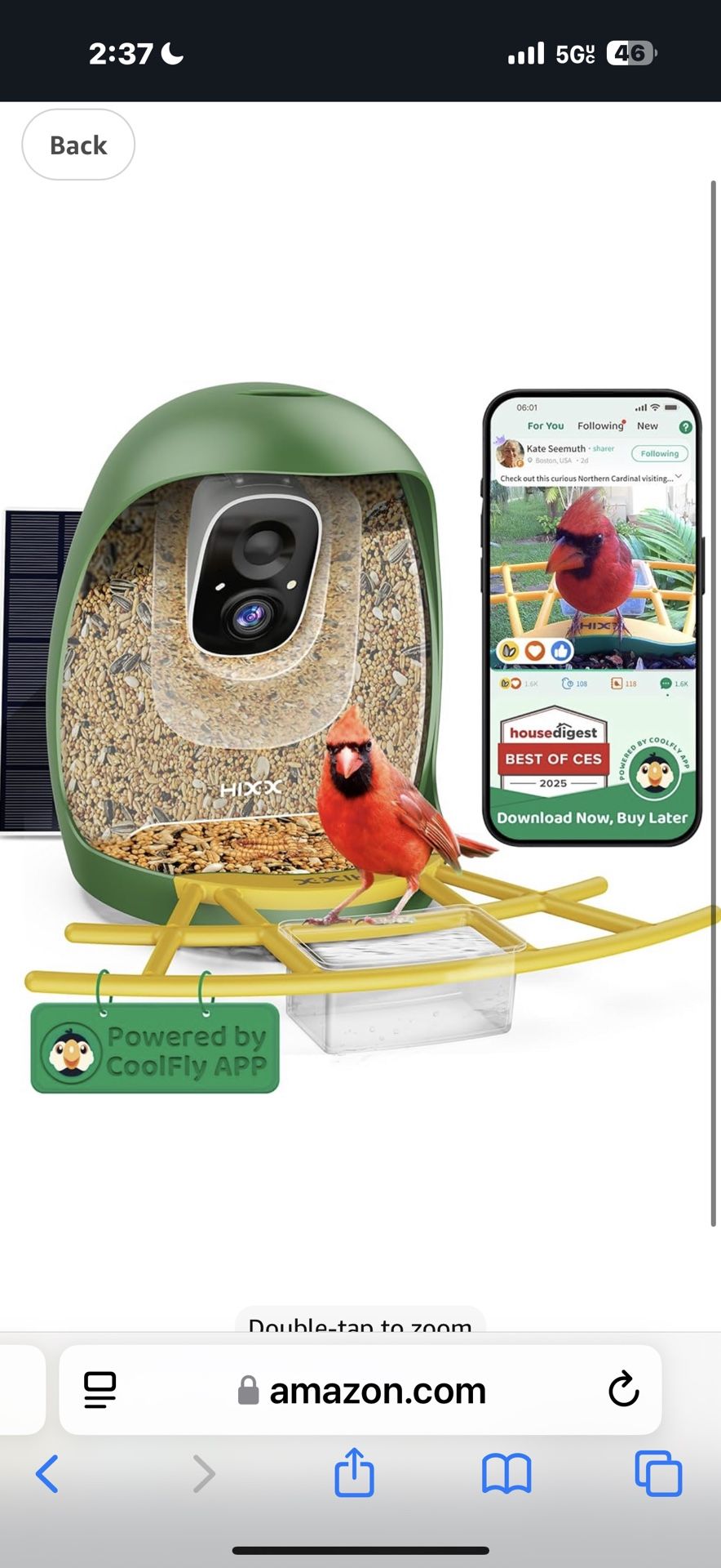 Smart Bird Feeder with Camera, Birdwatching Camera with Lifetime Free AI Identify Bird Species & Solar Panel, Auto Video Capture & Instant Notificatio