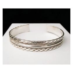 7.25" x 11.5mm Handcrafted Solid Sterling Silver Twisted Wire Cuff Bracelet