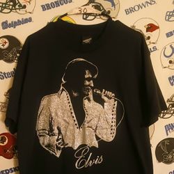 Vintage Vntg 1990s Single Stitch Elvis Presley Glitter Graphic Tee Shirt