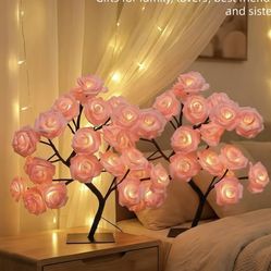 Brand new 24 LED Simulated Rose Tree Table Lamp Warm  Fairy Flowers with Switch Romantic Tabletop Light for Bedroom Living Room Party Wedding Valentin