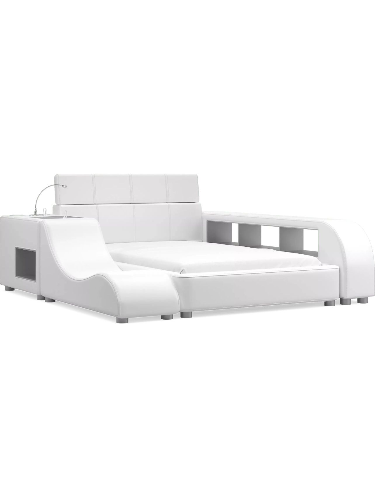Full Size Bed Bookcase Lounger And Table With Bluetooth Speaker