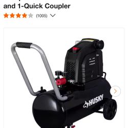 Husky 8 Gal. 150 PSI Portable Electric Oil-Free Horizontal Hotdog Air Compressor with Rubber Wheels and 1-Quick Coupler