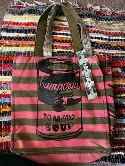 Campbells pink and green tote bag