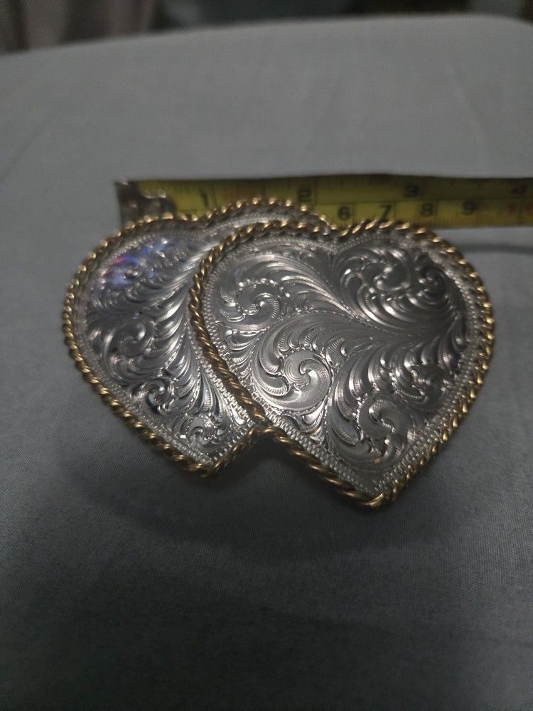 Pre-owned Double Heart Belt Buckle.  Montana Silver Smiths, Columbus, MT (NE Seattle) 