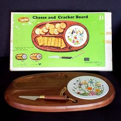 Wood Cheese and Cracker Serving Board With Ceramic Inset