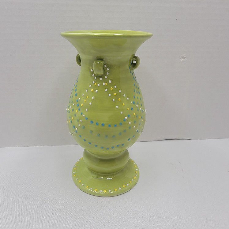6" Anthropologie Green Flowers Vase Pot Planter Ceramic