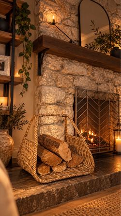 Woven Rope Firewood Log Carrier Basket modern style