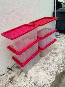 HDX Clear Plastic Storage Bins with Red Lids – Set of 6