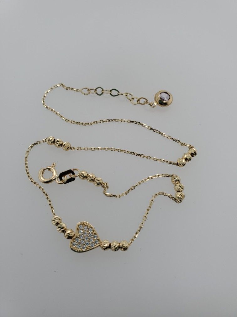 I-18115 - 10kt 10" Anklet Heart With Czs 