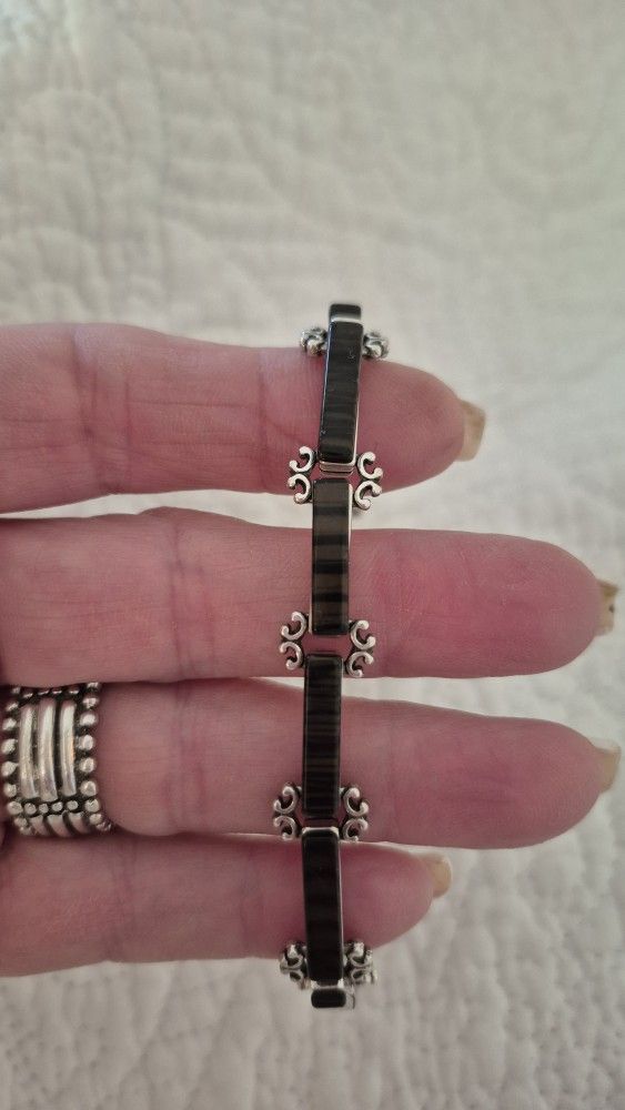 BRIGHTON SILVER PLATED ORNATE VICTORIAN GEORGIA LINKS BRACELET