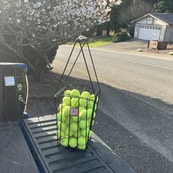 Tennis Ball Retriever Pickup Hopper Basket Serving Tennis Court Basket like New with Practice Tennis Balls 