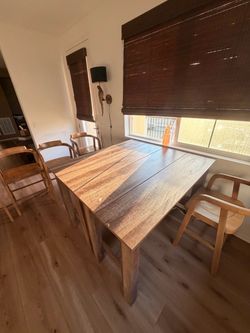 Rustic Wood Counter-Height Tables (2) + 4 Barstool Chairs