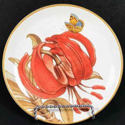 Williams Sonoma "Jardin Des Fleurs" Rare Red Lily Butterfly Dessert Salad Bread Luncheon Plate