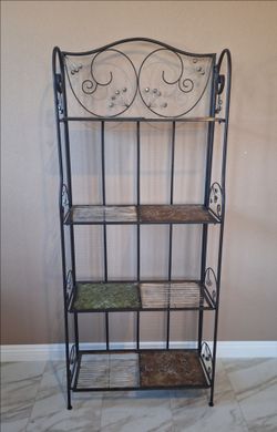 65" Antique Bronze Metal Folding Bakers Rack - Fours Shelves