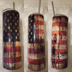 SALE! Personalized 20oz Tumbler Patriotic American Flag Rustic Wood