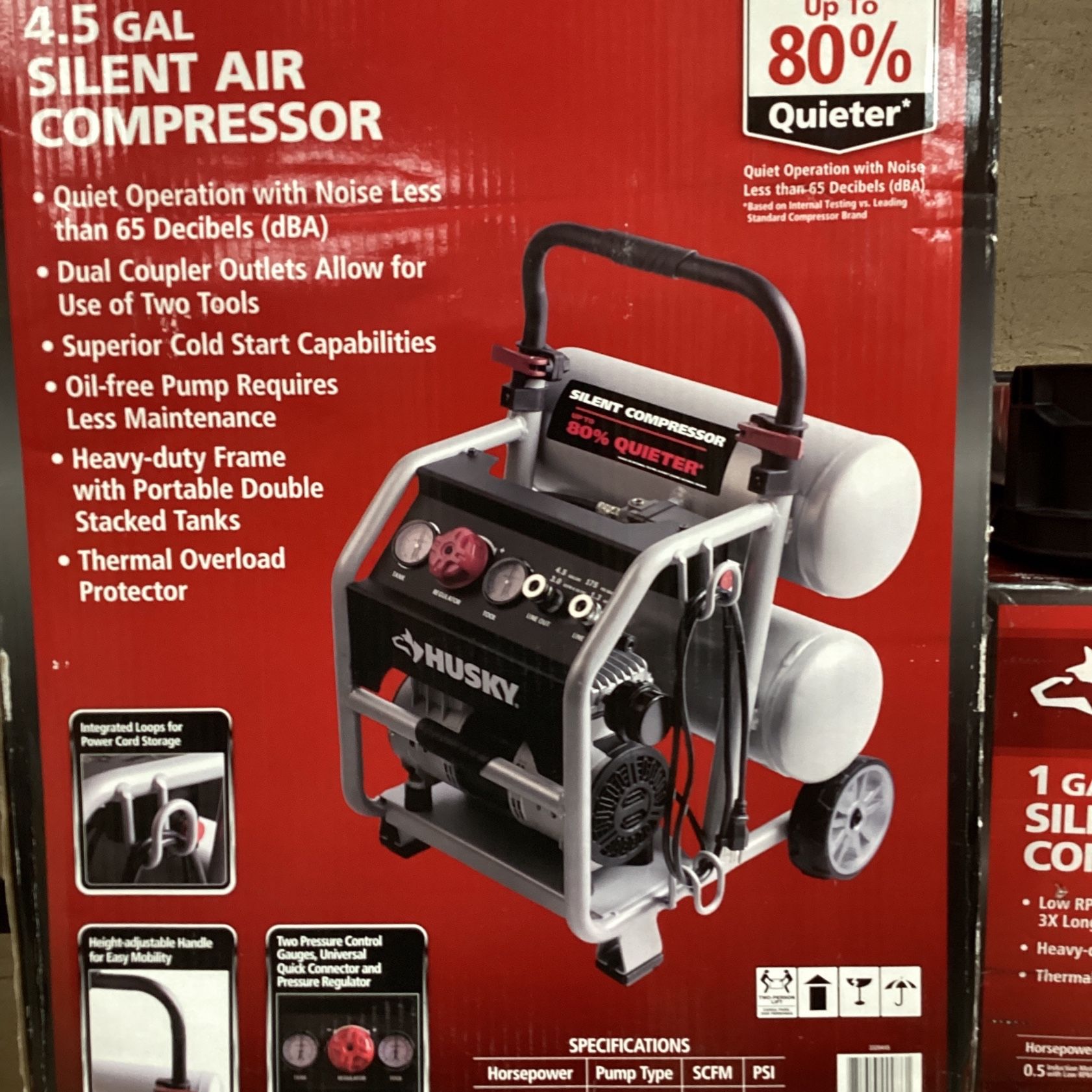 (New) Husky 4.5 Gal. Portable Electric-Powered Silent Air Compressor