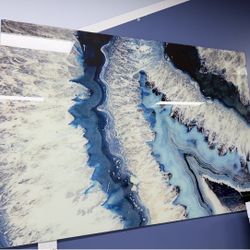 Blue Agate Stone Tempered Glass Wall Art 60”W X 40”H