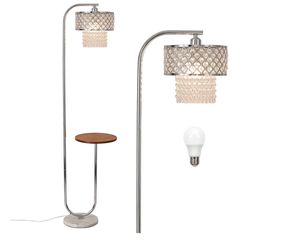 Hsyile Crystal Floor Lamp for Living Room - Marble Base Modern Tall Stand Up Light with Table,Contemporary Over the Couch Lamp Standing Lamps for Bedr