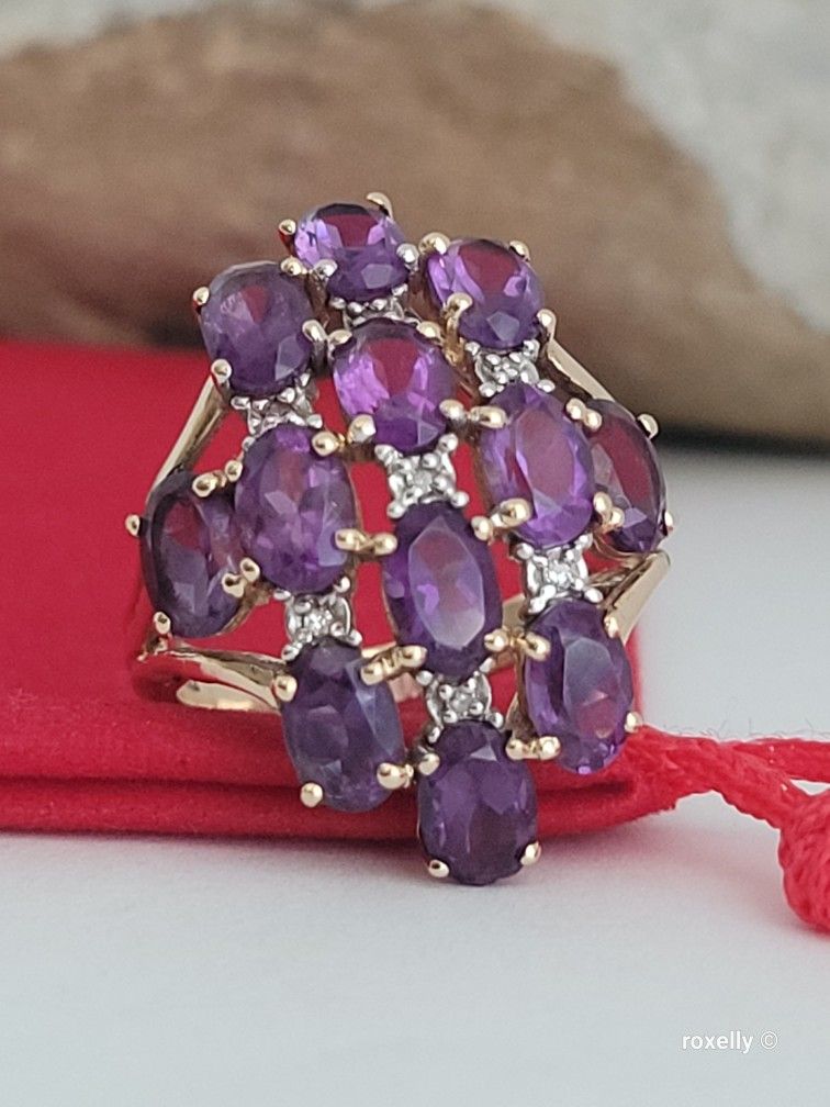 ❤️14k Size 6.75 Gorgeous Solid Yellow Gold Amethyst and Diamond Ring!/ Anillo de Oro con Amatista y Diamante! 👌🎁Post Tags: Anillo de Oro