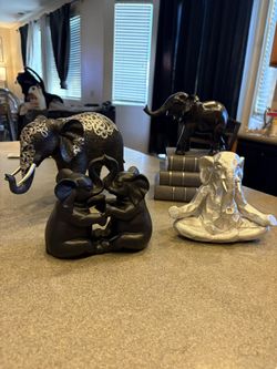 Elephant Decor 4 Statues & 2 Wall Pictures 