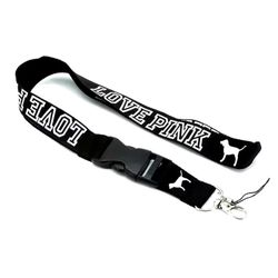 Brand New Black Victorias Secret Pink Logo Lanyard Keychain 