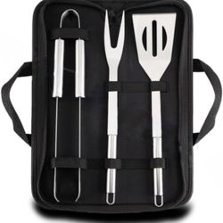 BBQ Canvas Bag Barbecue Set Combination Stainless Steel Grilling Utensils Fork Spatula Clip Round Tube Handle Tools (3)