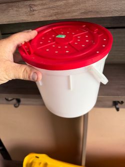 White Plastic Bucket with Red Vented Lid