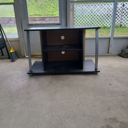 Composite Wood And Metal TV Stand With Two Tier Shelf