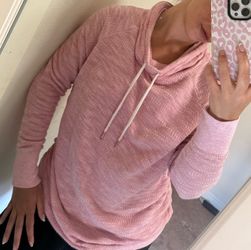 Women's Maternity Pink Cowl Neck Top with Hoodie Strings Size Large
