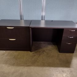 Chocolate Brown Desk With Silver Storage Handles 