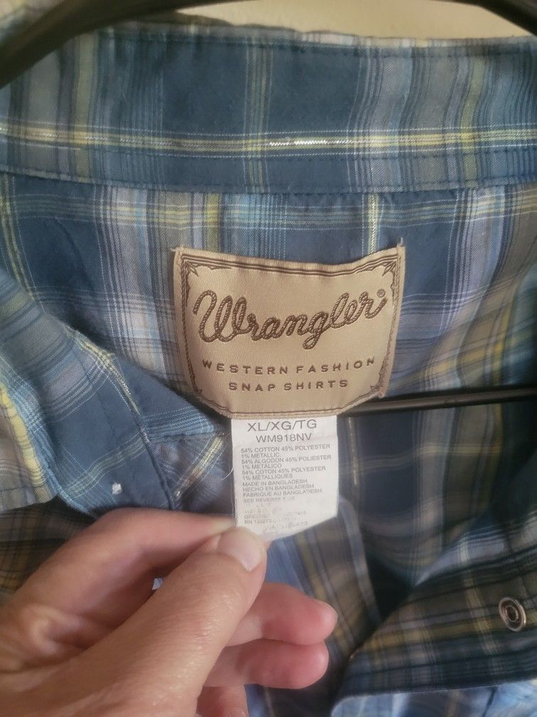 Wrangler Western Snap Shirt XL Cotton Blend Long Sleeve Plaid