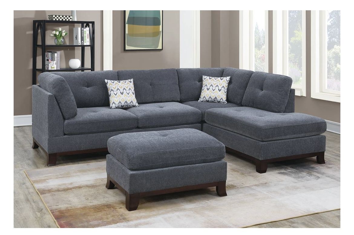 Grey Sectional Sofa With Ottoman (Free Delivery)