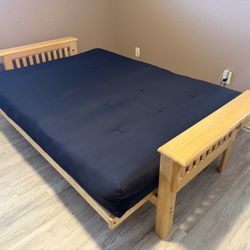 Heavy Duty Wood Frame Futon Full Size Bed Couch 