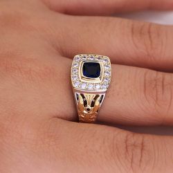 "Luxury Engagement/Wedding Blue Stone Vintage Gold Ring for Women, VIP346