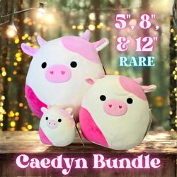 NWT ULTRA RARE Squishmallows Caedyn the Cow Valentine Edition Bundle