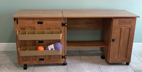 Arts & Crafts storage Desk with Folding Table and Wheels