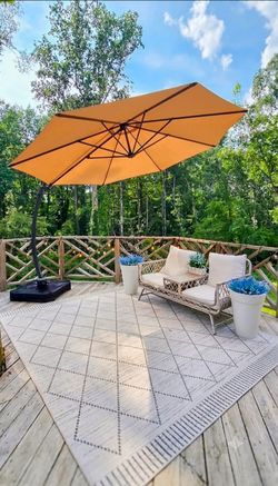 Beige Cantilever Umbrella Patio Outdoor Offset Hanging Market Sun Shade