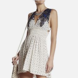 Brand New Women’s Free People brand “Walking Through Dreams” Floral Tunic White  and Navy Blue Fit & Flare Dress Up For Sale  