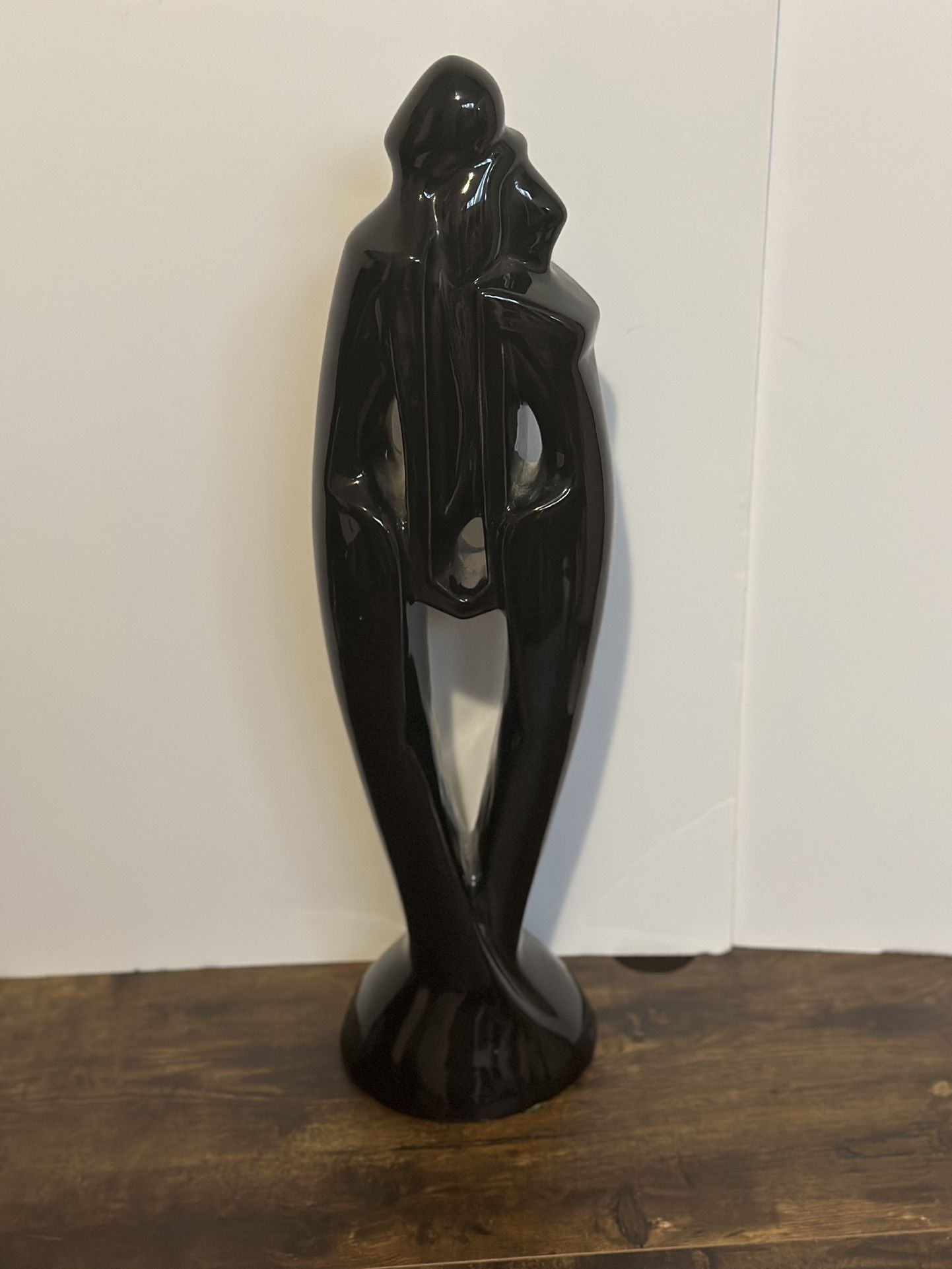 Vintage Haeger Pottery Man & Woman Embracing Black Ceramic 20”T Art Deco