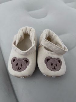 Baby Shoes with Bear Embroidery