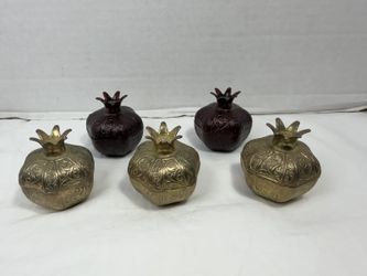Vintage ACAR Turkey Gold Pomegranate Embossed Trinket Candy Boxes Set of 5