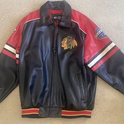 XL Blackhawks Leather Jacket