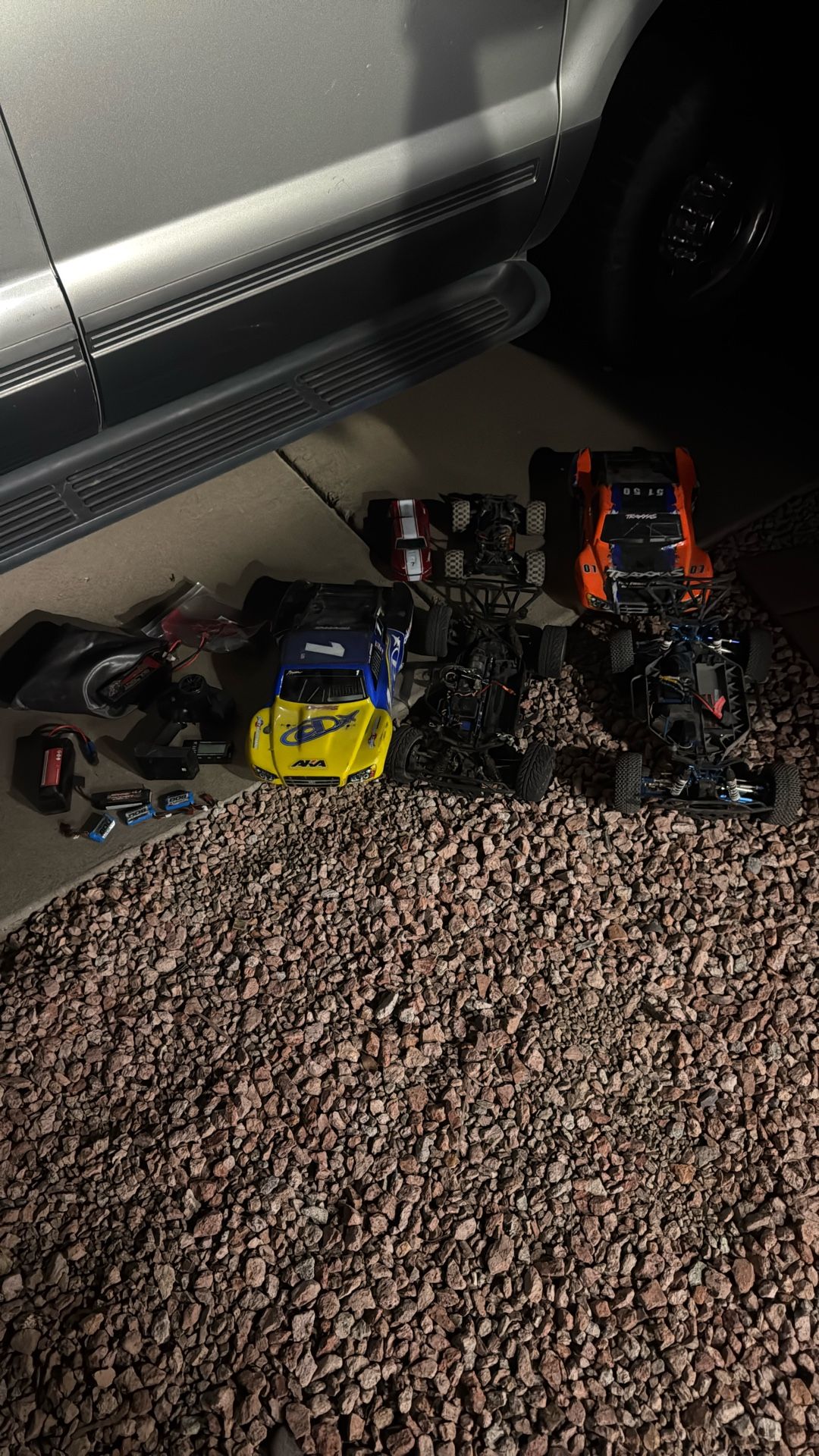 3Rc Cars Two Traxxis And One Redcat Remote Batteries And Extras