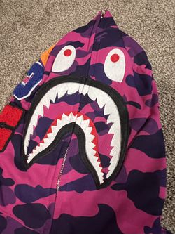 BAPE text color camo Shark full zip hoodie purple camo A Bathing Ape Size M