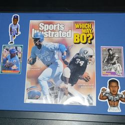 Bo Jackson Triple Autograph: Dec 87 SI Mag+Signed Rookie Baseball/Football Cards
